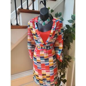 Tacera Women's Multicolor Polyester Round Neck Long Sleeve Knee Length Dress L